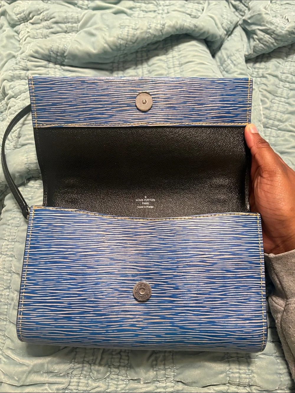 Louis Vuitton Blue Textured Epi Crossbody with Black Strap